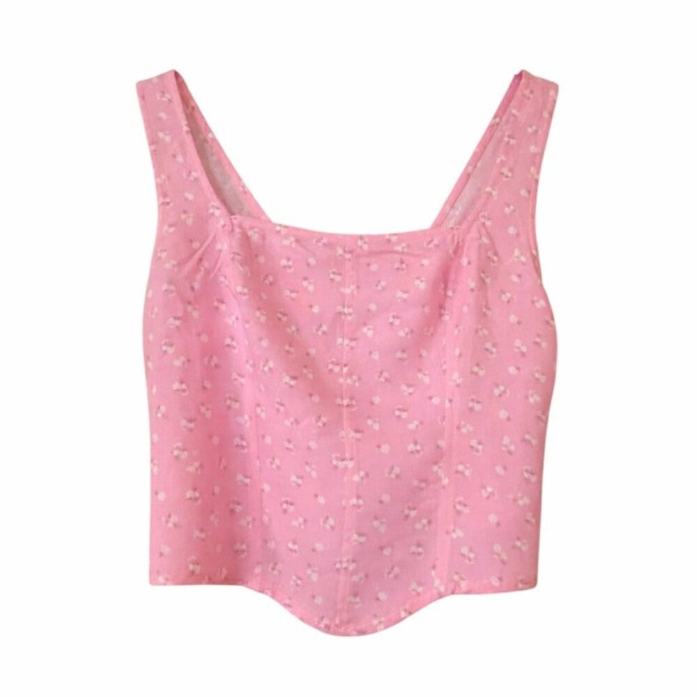 HOLLISTER Pink Floral Smocked-Back Crop Top, Size Small - NWT
